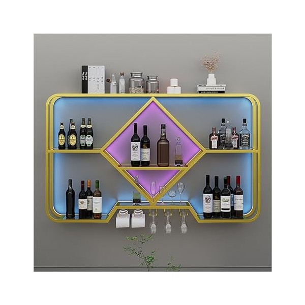 Casier À Vin Mural Contemporain avec Lumière LED, Casier À Vin en Fer, Support en Verre Présentoir De Bouteille De Vin, Porte