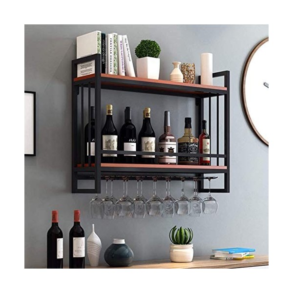 KOHARA Cadre de Verre à vin en Verre Casier à vin Mural en métal, casier à Verres à vin Suspendu, casier à vin créatif en Boi