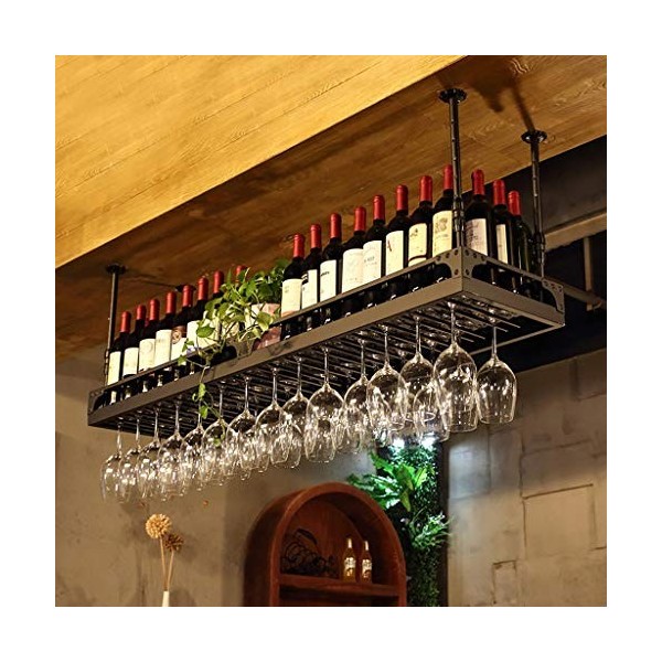 KOHARA Cadre de Verre à vin en Verre Casier à vin en métal au Plafond, Porte-gobelet Suspendu, Hauteur réglable, comptoir de 