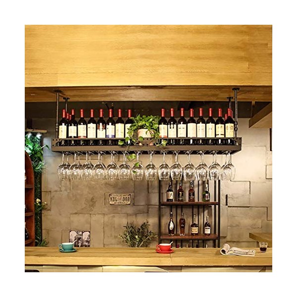 KOHARA Cadre de Verre à vin en Verre Casier à vin en métal au Plafond, Porte-gobelet Suspendu, Hauteur réglable, comptoir de 