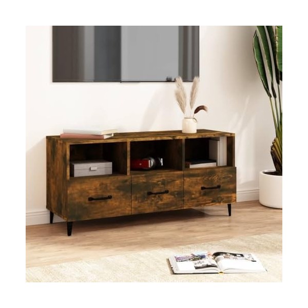 Meuble TV Chêne fumé 102x35x50 cm Bois dingénierie - Meuble Chambre, Support Télé pour Salon Salle à Manger Chambre, Style I