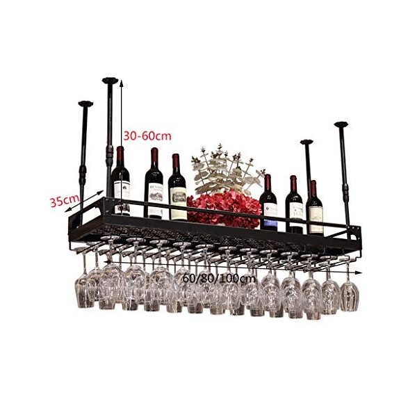 Cadre de Verre à vin en Verre Casier à vin en Fer Suspendu, réglable en Hauteur, Support de décoration de casier à vin de Bar