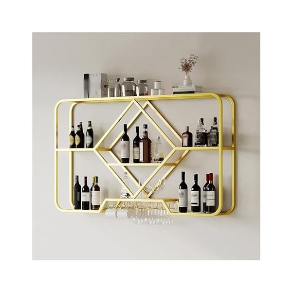 Casier À Vin Mural Industriel, Casier À Vin Mural Contemporain avec Lumière LED, Casier À Bouteilles Mural, Support en Verre 