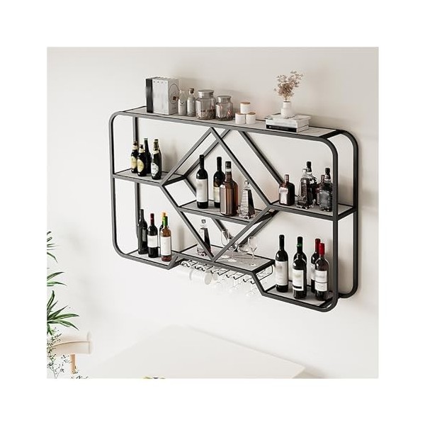 Casier À Vin Mural Industriel, Casier À Vin Mural Contemporain avec Lumière LED, Casier À Bouteilles Mural, Support en Verre 