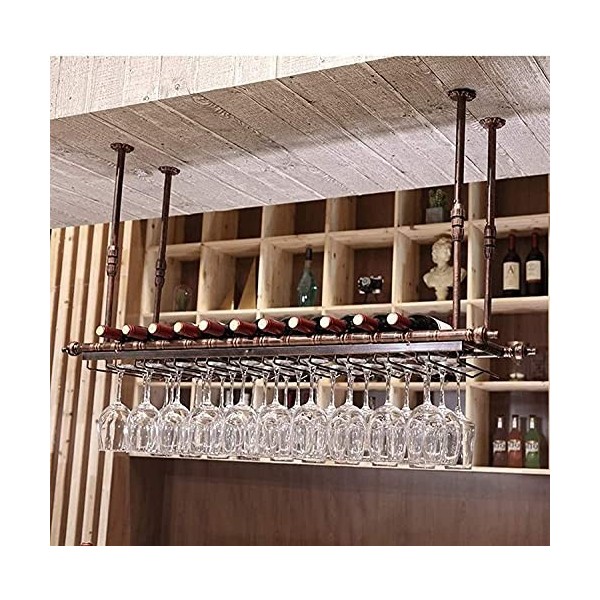 Casier à vin Suspendu avec Support en Verre et étagère, casier à vin Rouge de Style américain, Support de Verre à vin Loft, C