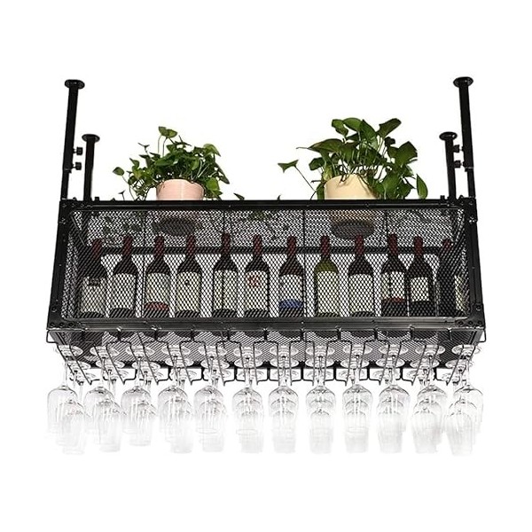 Casier à vin mural – Support suspendu pour bar/Comptoir de bar en fer forgé à hauteur réglable, refroidisseur à vin, peut acc