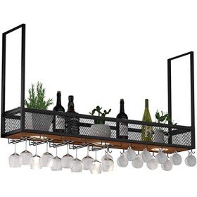 Casier à vin suspendu avec support en verre et étagère, support mural à LED en métal/fer, support de bar à lenvers, support 