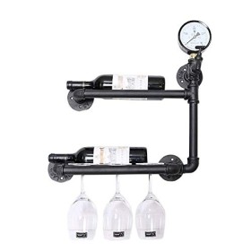 Casier à vin Étagère Murale Multifonctionnelle Étagère Murale en Fer Forgé Casier à Vin Rétro Tuyaux deau Industriels Décor 