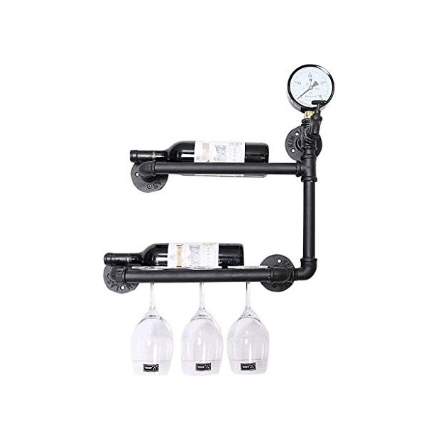 Casier à vin Étagère Murale Multifonctionnelle Étagère Murale en Fer Forgé Casier à Vin Rétro Tuyaux deau Industriels Décor 