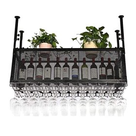 ATHUAH Casier à vin et support de verre montés au plafond, casier à vin suspendu industriel avec support de verre et étagère,