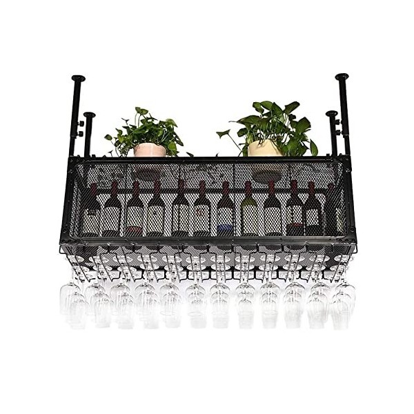 ATHUAH Casier à vin et support de verre montés au plafond, casier à vin suspendu industriel avec support de verre et étagère,