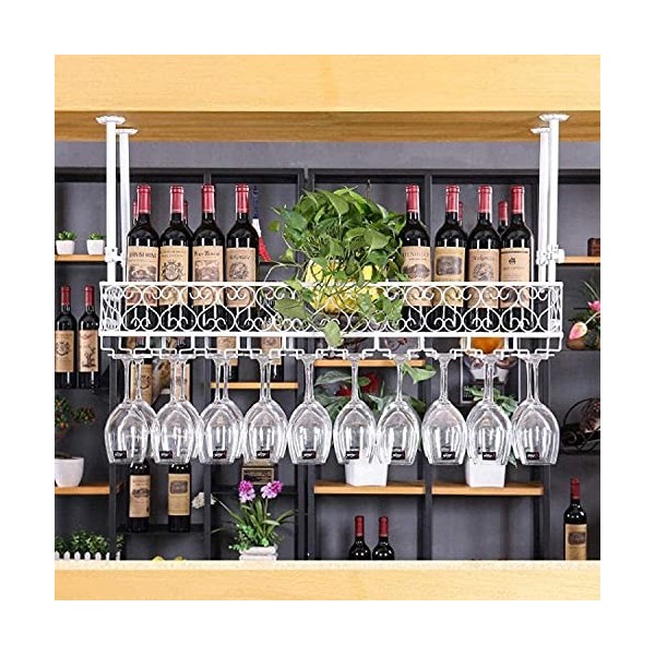 Casier à vin suspendu avec support en verre et étagère, casier à vin au plafond, casier à verres à vin suspendu, casier à bou
