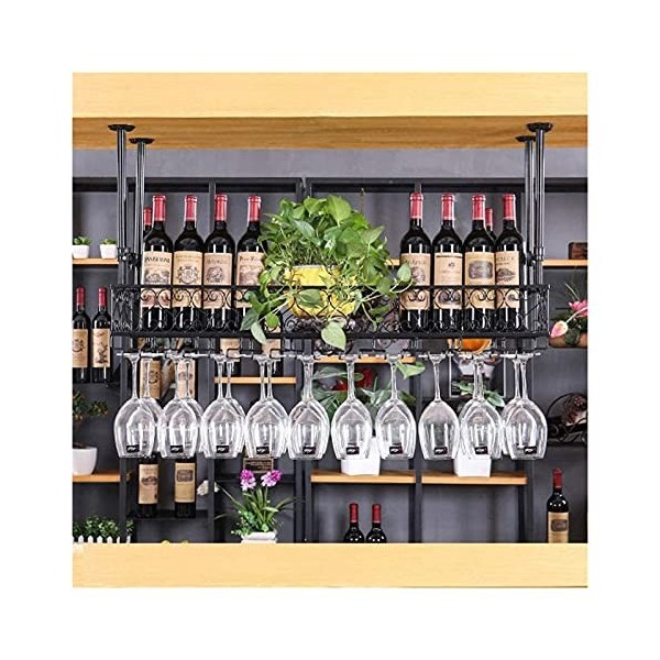 Casier à vin suspendu avec support en verre et étagère, casier à vin au plafond, casier à verres à vin suspendu, casier à bou