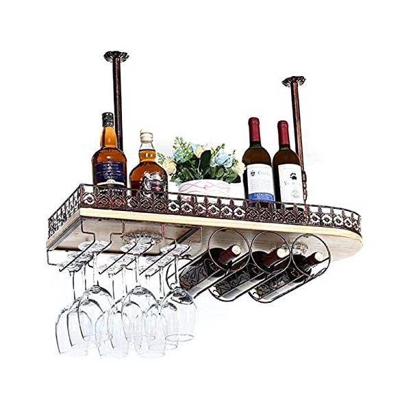 Casier à vin Suspendu avec Support en Verre et étagère, Support de Verre à vin à lenvers, Support à vin Mural Rustique, casi