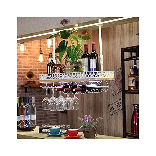 Casier à vin Suspendu avec Support en Verre et étagère, Support de Verre à vin à lenvers, Support à vin Mural Rustique, casi