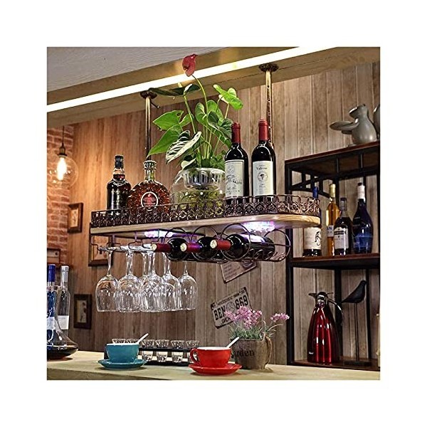 Casier à vin suspendu avec support en verre et étagère, support de verre à vin à lenvers, support à vin mural rustique, casi