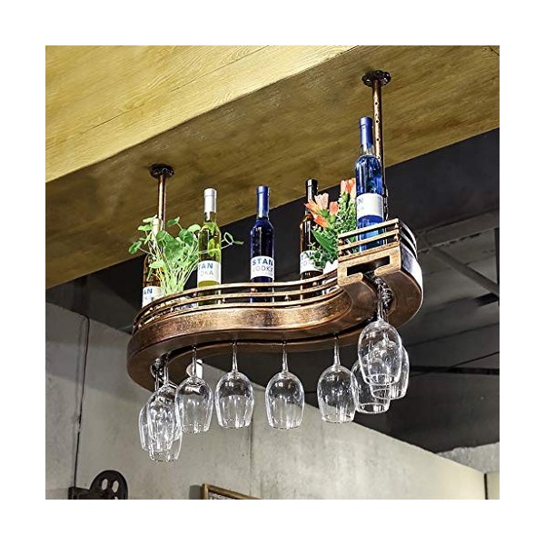 Cadre de verre à vin en verre Casier à vin suspendu en forme de S, réglable en hauteur, support de décoration de vin de bar d