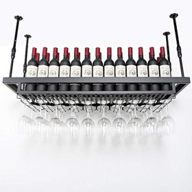 Casier à vin et à verre mural industriel, support à verre à vin de barre de plafond en métal réglable, étagère à vin suspendu