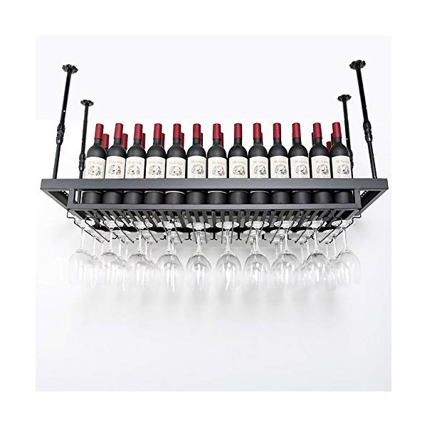 Casier à vin et à verre mural industriel, support à verre à vin de barre de plafond en métal réglable, étagère à vin suspendu