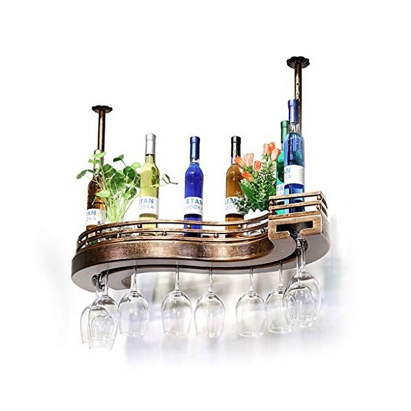 KOHARA Cadre de verre à vin en verre Casier à vin suspendu en forme de S, réglable en hauteur, support de décoration de vin d