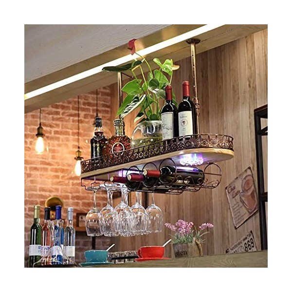 Barware Bar Casier À Vin Cadre en Verre À Vin Gobelets Suspendus Cintres À Vin À lenvers avec Lumières Plafond Support À Vin