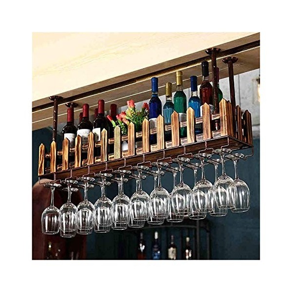 KARFRI Casier à vin Suspendu avec Support en Verre et étagère, casier à vin Suspendu casier à vin en métal casier à Verre à v