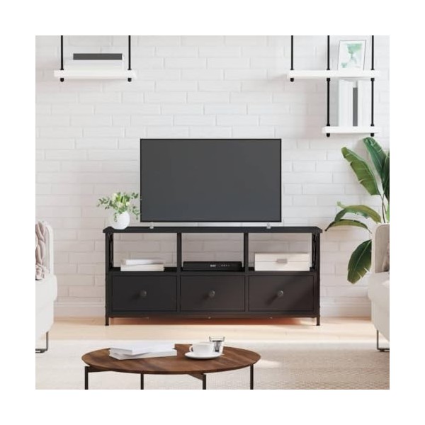 Meuble TV Noir 102x33x45 cm Bois dingénierie et Fer - Meuble TV, Armoire Basse Centre, Support Télé pour Salon Chambre,