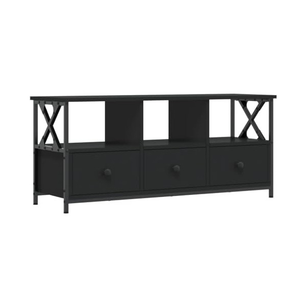 Meuble TV Noir 102x33x45 cm Bois dingénierie et Fer - Meuble TV, Armoire Basse Centre, Support Télé pour Salon Chambre,