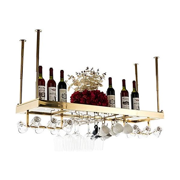 Casier à vin Suspendu avec Support en Verre et étagère, casier à vin de Bar Suspendu en Acier Inoxydable, casier à Verres à v
