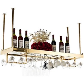 Casier à vin Suspendu avec Support en Verre et étagère, casier à vin de Bar Suspendu en Acier Inoxydable, casier à Verres à v