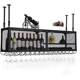 Casier à vin suspendu avec support et étagère en verre, casier à verres à vin industriel, casier à verre, casier à vin, casie