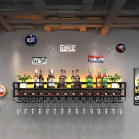 ATHUAH Casiers à vin muraux, casiers à vin en métal Modernes avec Support en Verre à Pied, Porte-Bouteille en Fer Multifoncti