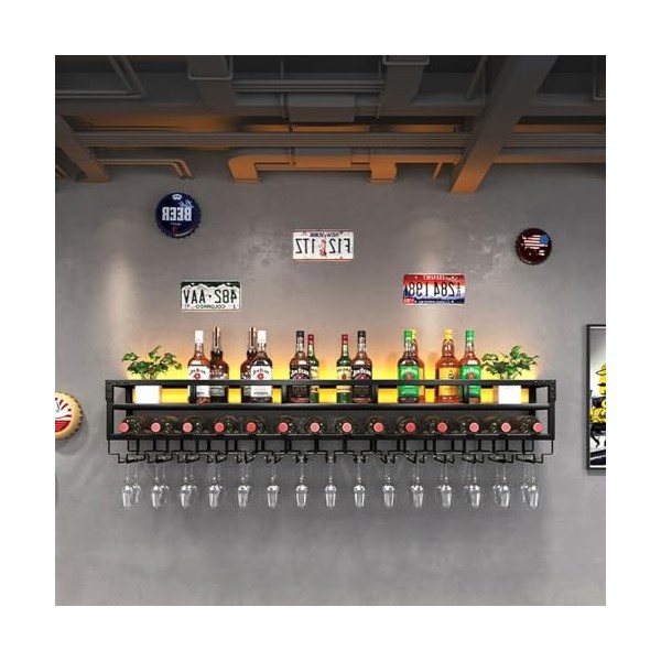 ATHUAH Casiers à vin muraux, casiers à vin en métal Modernes avec Support en Verre à Pied, Porte-Bouteille en Fer Multifoncti