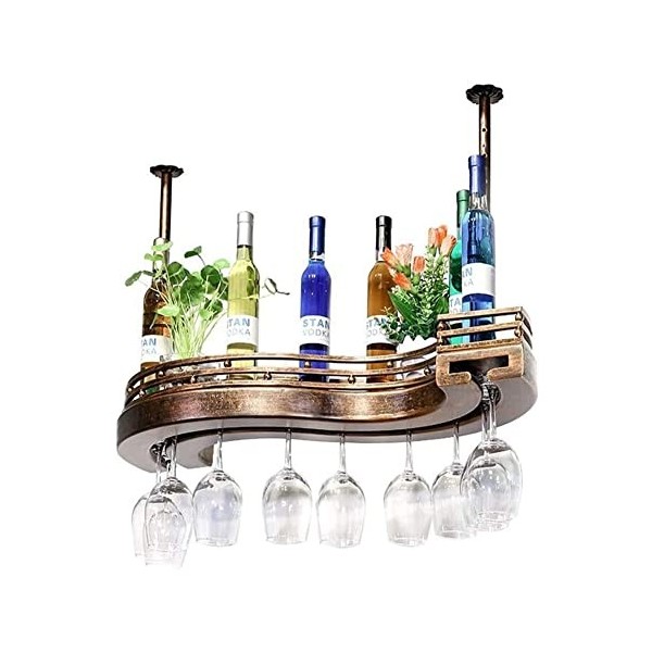 casier à vin Verres à pied en bois massif casier à verre suspendu à vin rouge, bar suspendu, casier à vin créatif à lenvers 