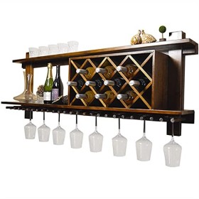 ELzEy Porte-Verre à vin à lenvers, casier à vin Mural en Bois Massif, Porte-Bouteille, capacité de Stockage, étagère de déco