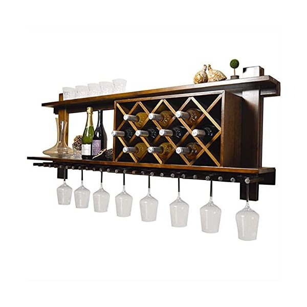 ELzEy Porte-Verre à vin à lenvers, casier à vin Mural en Bois Massif, Porte-Bouteille, capacité de Stockage, étagère de déco