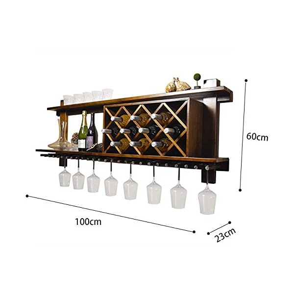ELzEy Porte-Verre à vin à lenvers, casier à vin Mural en Bois Massif, Porte-Bouteille, capacité de Stockage, étagère de déco