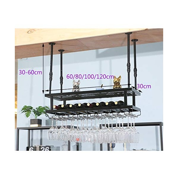 Cadre de Verre à vin en Verre Casier à vin Suspendu avec étagères, réglable en Hauteur, casier à vin Bar KTV, casier à Verre 