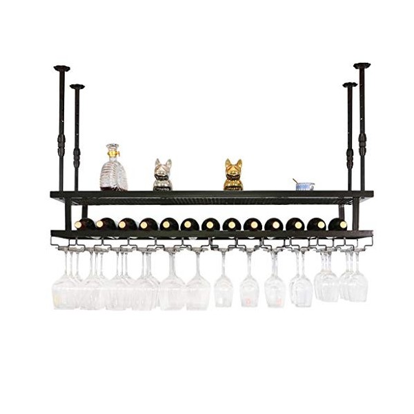 Cadre de verre à vin en verre Casier à vin suspendu avec étagères, réglable en hauteur, casier à vin Bar KTV, casier à verre 