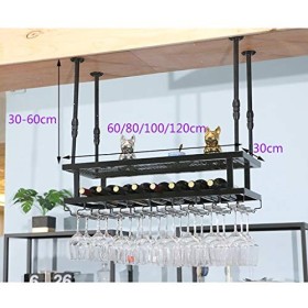 Cadre de verre à vin en verre Casier à vin suspendu avec étagères, réglable en hauteur, casier à vin Bar KTV, casier à verre 