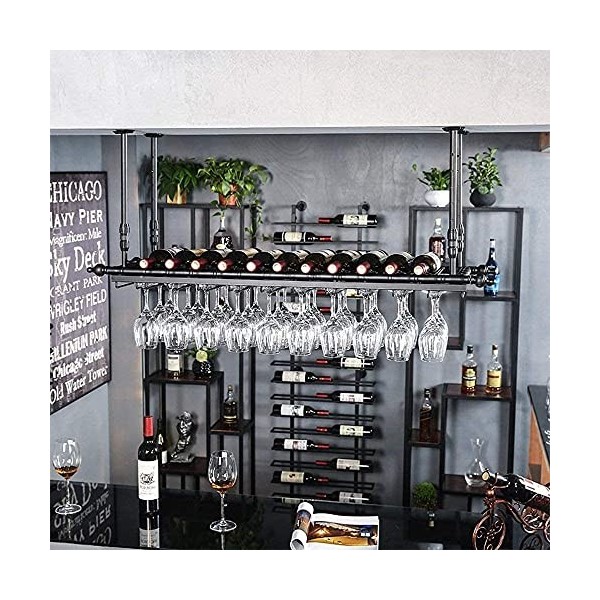 RatHozier Porte-Bouteille de vin Casier à vin Suspendu avec Support en Verre et étagère, casier à vin, casier à vin au Plafon
