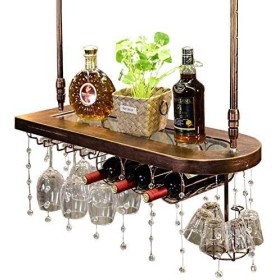 Huifa Porte-gobelet à Suspendre en Cristal, Porte-Verre à vin en Bois Massif à lenvers Porte-Vin à la Maison Porte-Vin Porte