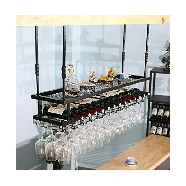 KOHARA Cadre de Verre à vin en Verre Casier à vin Suspendu avec étagères, réglable en Hauteur, casier à vin Bar KTV, casier à