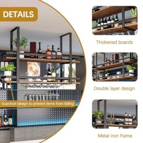 Casier à verres à vin suspendu, porte-verre à vin, porte-bouteille de vin, casier à verres à vin au plafond, casier à vin noi