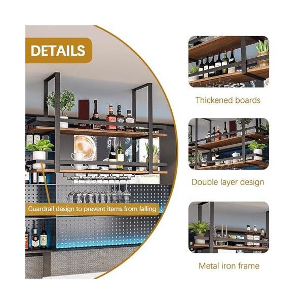 Casier à verres à vin suspendu, porte-verre à vin, porte-bouteille de vin, casier à verres à vin au plafond, casier à vin noi