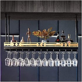 Casier à vin suspendu avec support en verre et étagère, casier à verres à vin léger, casier à gobelets suspendu à lenvers, c