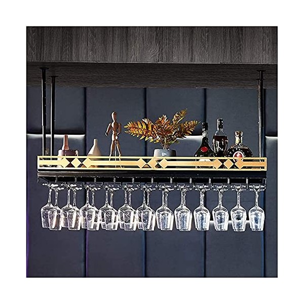 Casier à vin suspendu avec support en verre et étagère, casier à verres à vin léger, casier à gobelets suspendu à lenvers, c