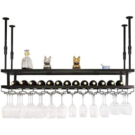 Casier à vin Suspendu avec Support en Verre et étagère, casier à Verres à vin européen, casier à lenvers, casier à Verres à 