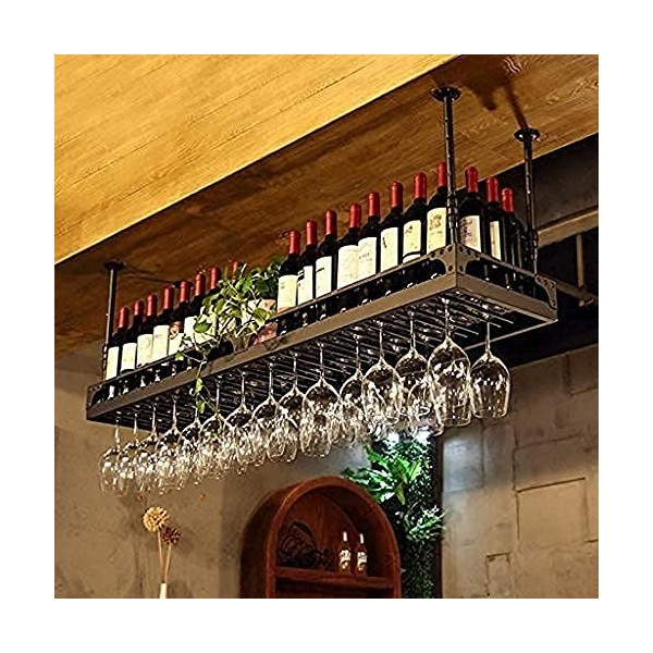 Casier à vin de bar Casier à vin de plafond Casier à bouteilles de vin mural ， Porte-gobelets/vin rouge vintage Art en fer Su
