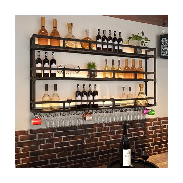 ELLiat Casier à vin Mural en métal Moderne, unité de Bar, étagères flottantes, casier à vin pour Placard, Support en Verre, A